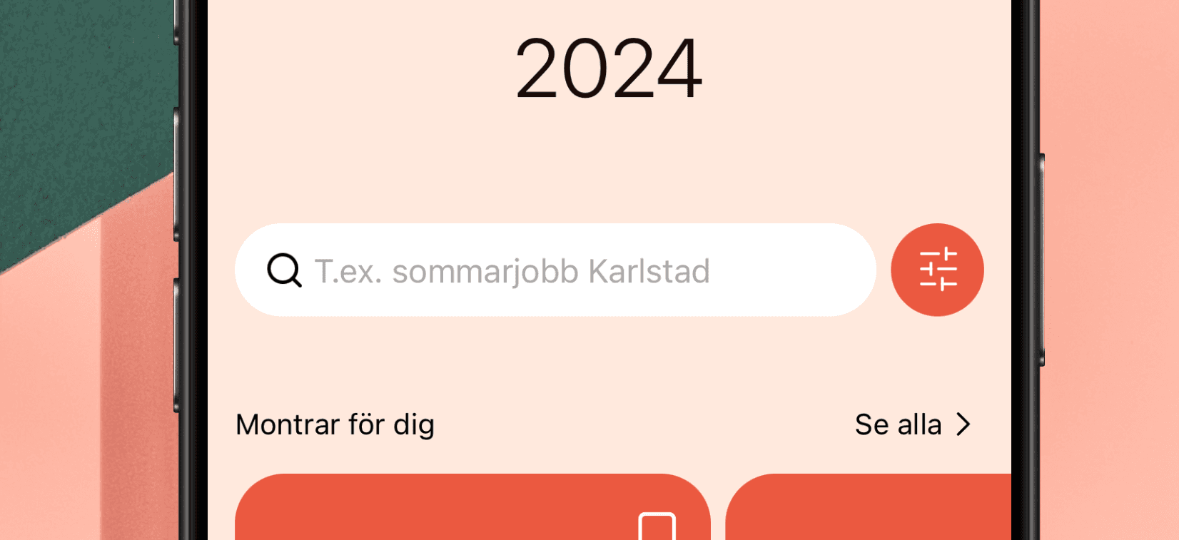 Mockup of iPhone showcasing search bar and filter button